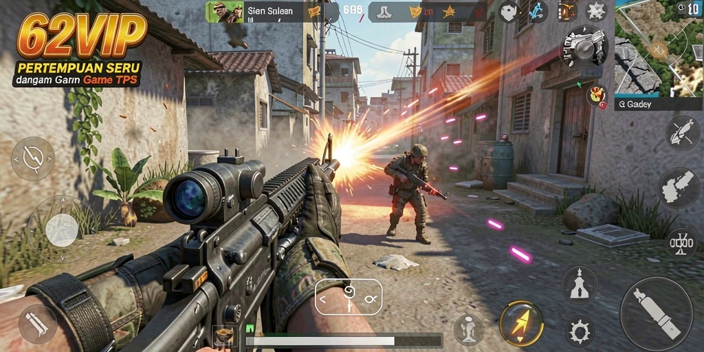 Tampilan gameplay seru dari 62VIP dalam pertempuran TPS.