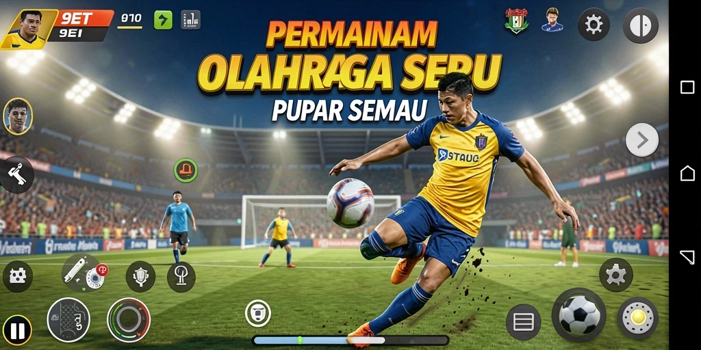 Tampilan utama gameplay 9ET yang menampilkan aksi olahraga seru.