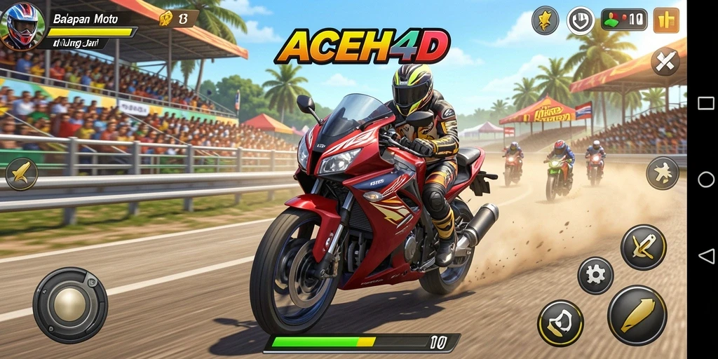 Gameplay ACEH4D menampilkan aksi balapan motor yang mendebarkan.