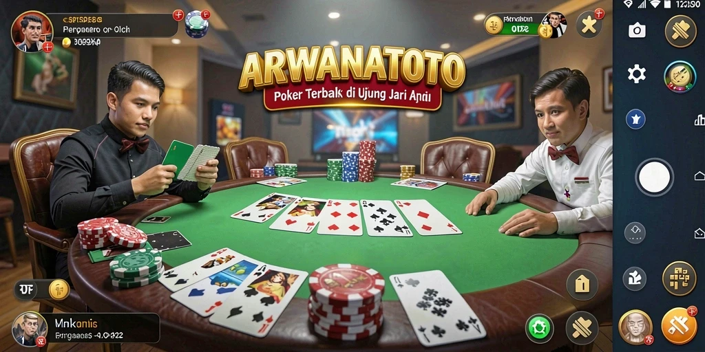 Tampilan menegangkan dari gameplay poker di ARWANATOTO.