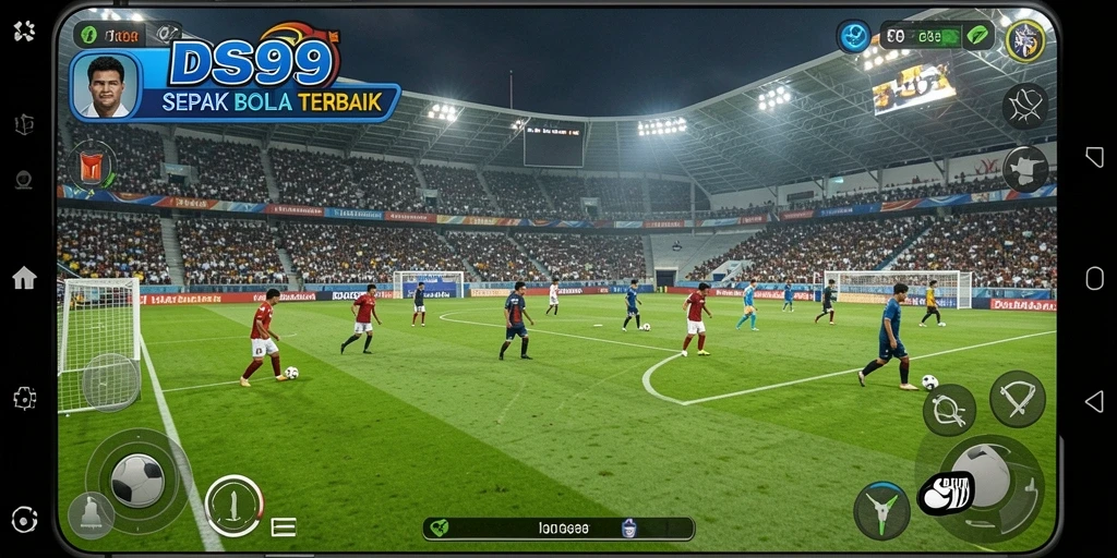 Tangkapan layar utama <strong>DS99</strong> menunjukkan aksi pertandingan sepak bola yang menegangkan.