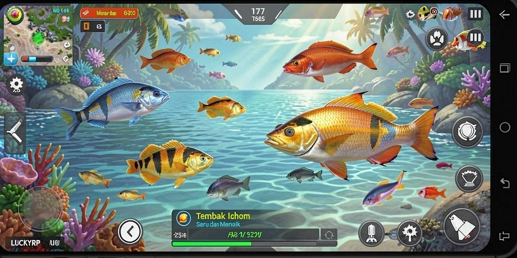 Screenshot gameplay LUCKYRP yang menampilkan aksi Tembak Ikan yang seru.