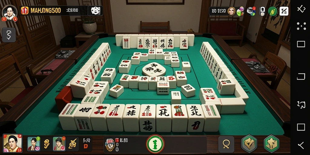 Screenshot menunjukkan gameplay seru dari MAHJONG500 dalam permainan Mahjong.