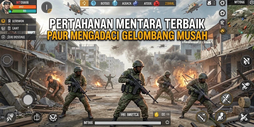 Tampilan gameplay menara strategis di MT966