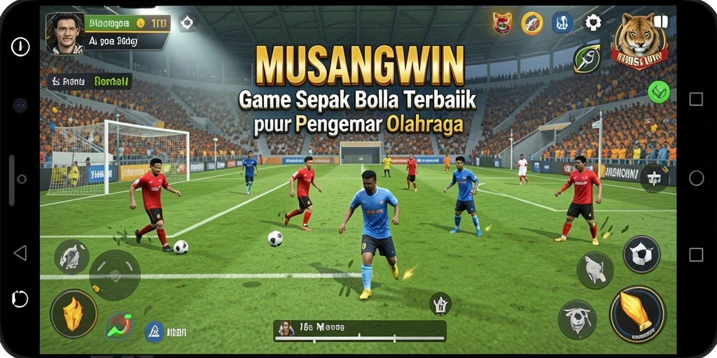 Tangkapan layar gameplay <strong>MUSANGWIN</strong> menampilkan aksi seru di lapangan sepak bola.