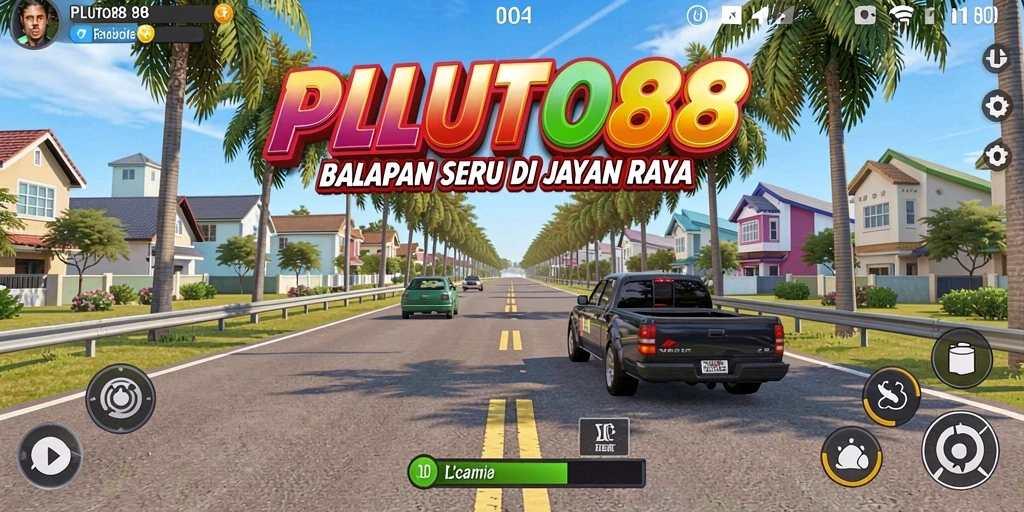 Tampilan gameplay PLUTO88 di lintasan balapan yang menegangkan.