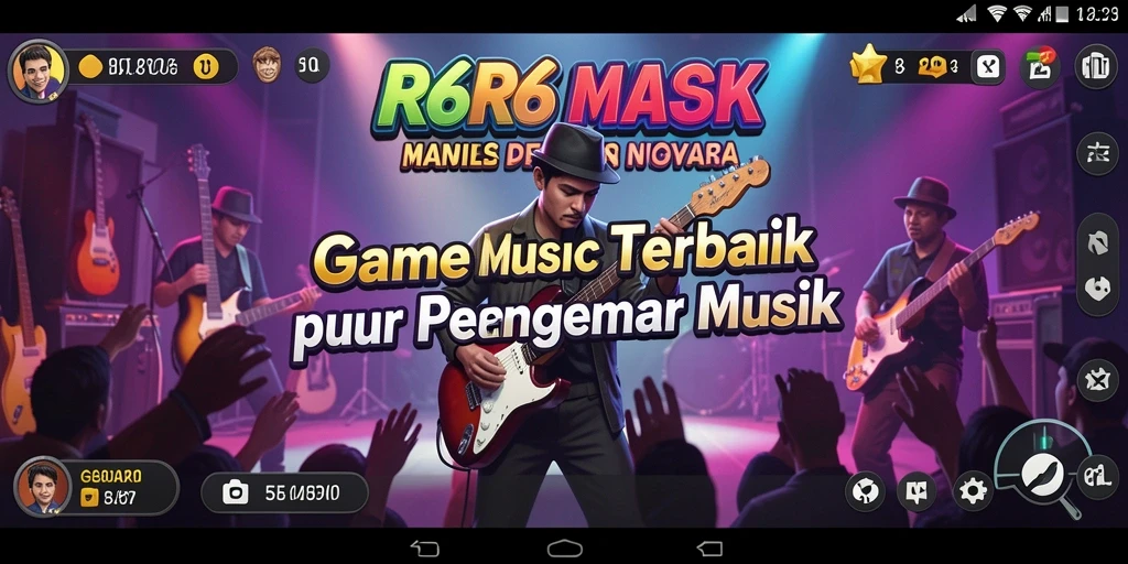 Screenshot gameplay R6R6 menunjukkan pengalaman bermain musik yang seru.