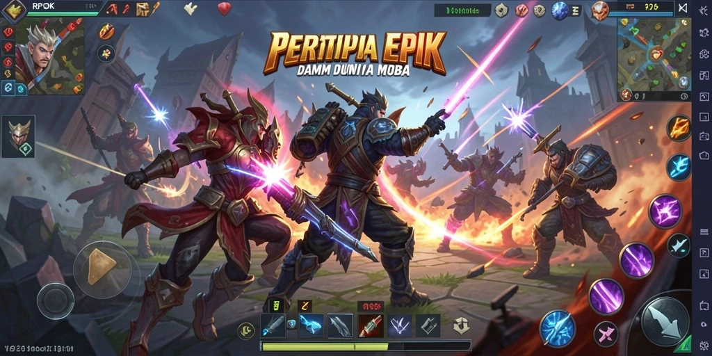 Tampilan gameplay seru dalam pertempuran MOBA RPOK.