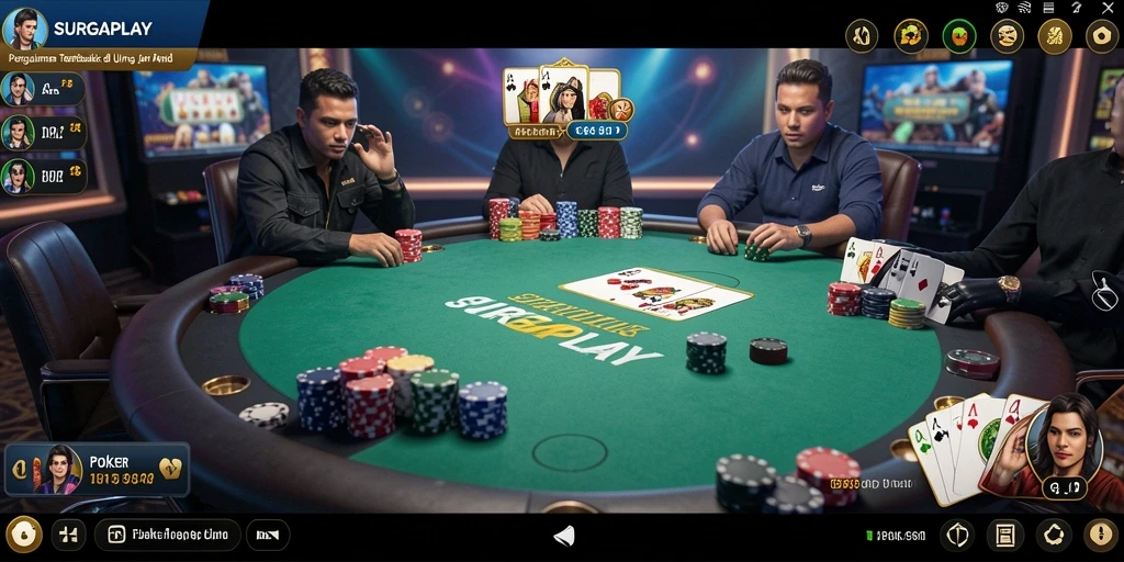 Tampilan gameplay poker yang menarik dan interaktif di SURGAPLAY.