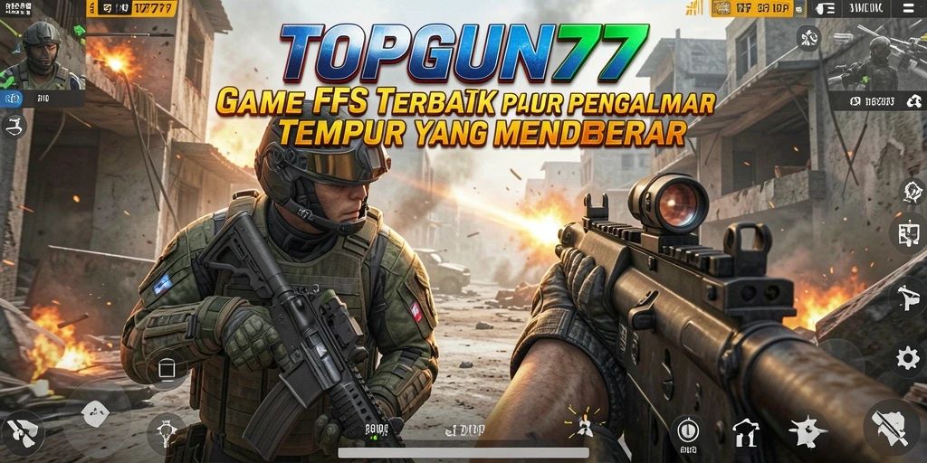 Screenshot gameplay <strong>TOPGUN77</strong> menampilkan aksi tembak-menembak yang menegangkan.